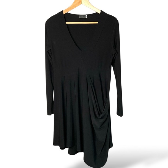 SYMPLI Black Vee Neck Asymetrical Tunic / Mini Dress MADE IN CANADA US Sz 10 - Picture 4 of 10
